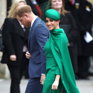 Le prince Harry, duc de Sussex, et Meghan Markle, duchesse de Sussex - La famille royale d'Angleterre lors de la cérémonie du Commonwealth en l'abbaye de Westminster à Londres, le 9 mars 2020.