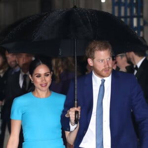 Le prince Harry, duc de Sussex, et Meghan Markle, duchesse de Sussex arrivent à la cérémonie des Endeavour Fund Awards au Mansion House à Londres, Royaume Uni, le 5 mars 2020.