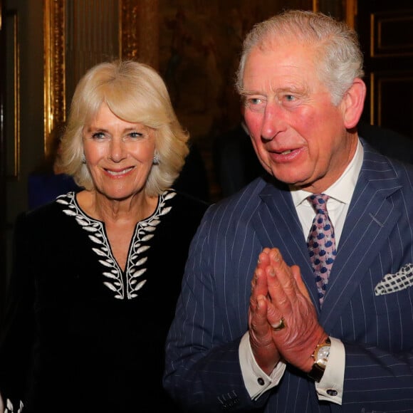 Le prince Charles, prince de Galles, et Camilla Parker Bowles, duchesse de Cornouailles, assistent à la réception organisée pour la Journée du Commonwealth à Marlborough House à Londres, le 9 mars 2020.