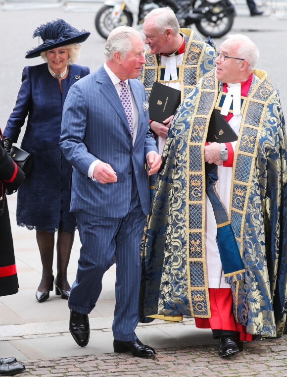 Le prince Charles, prince de Galles, et Camilla Parker Bowles, duchesse de Cornouailles - La famille royale d'Angleterre à la sortie de la cérémonie du Commonwealth en l'abbaye de Westminster à Londres, le 9 mars 2020.