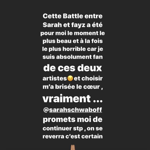 The Voice : Amel Bent réagit sur Instagram après avoir éliminé Sarah Schawb.