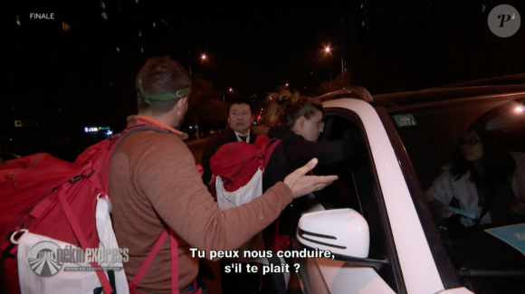 Julie et Denis, leur chauffeur met leur finale en danger. Emission "Pékin Express 2020", le 7 avril sur M6.