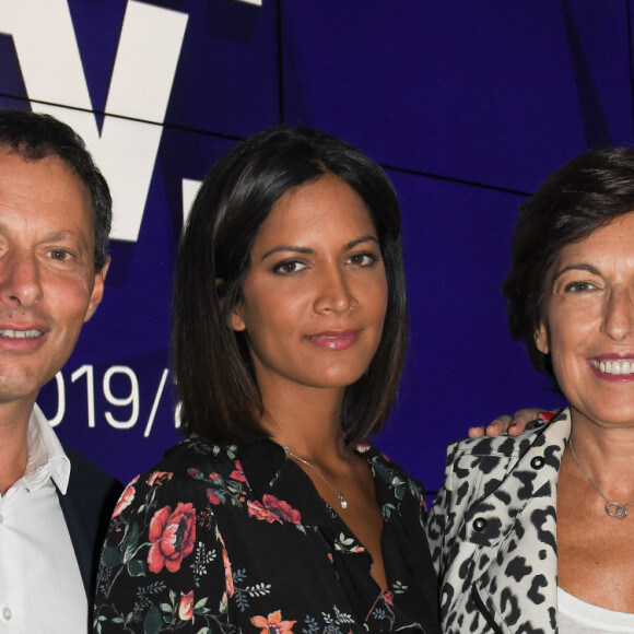 Marc-Olivier Fogiel, PDG de BFMTV, Aurélie Casse, Ruth Elkrief - Conférence de presse de rentrée de BFMTV à Paris le 5 septembre 2019. © Guirec Coadic / Bestimage