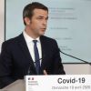 Olivier Véran, ministre des solidarités et de la santé - Conférence de presse sur la situation de la France face à l'épidémie de coronavirus (COVID19) à l'hôtel de Matignon à Paris le 19 avril 2020. © Thibault Camus / Pool / Bestimage
