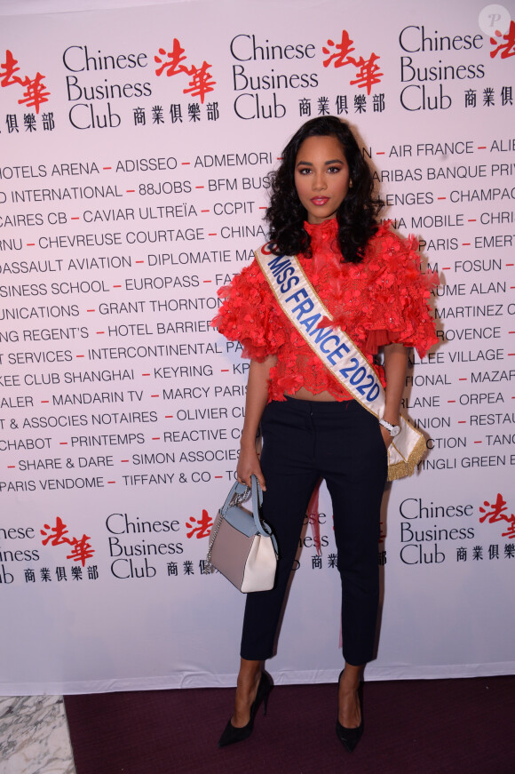 Clémence Botino (Miss France 2020) lors du déjeuner d'affaires "Edition Spéciale Femmes" de la 5ème édition du Chinese Business Club à l'occasion de la journée internationales des droits des femmes au Pavillon Cambon Potel et Chabot, à Paris, France, le 9 mars 2020. M.Bellucci a été élue "Femme de l'Année 2020". Le Chinese Business Club, créé à Paris par H.Parisot a pour vocation de développer et renforcer les liens économiques et amicaux entre la Chine et la France et de multiplier les investissements bilatéraux.La plupart des sociétés chinoises sont présentes aux déjeuners officiels du Chinese Business Club. Tous les secteurs d'activités sont concernés: univers du luxe, agroalimentaire, laboratoires pharmaceutiques, aéronautique, industrie lourde, tourisme, ... Sont également présents des ambassadeurs de pays africains et européens, des fonds d'investissements chinois, des agences réceptives spécialisées dans les riches touristes asiatiques en France, des diplomates et de nombreux conseillers du Consulat et de l'Ambassadeur de Chine. Par son influence, le Chinese Business Club joue depuis sa création en 2012 un rôle décideur majeur dans la coopération économique franco-chinoise. © Rachid Bellak/Bestimage