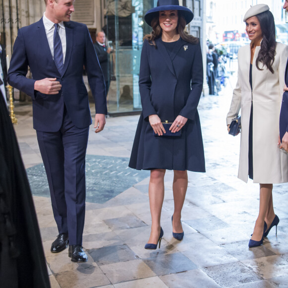 Le prince William, duc de Cambridge, Kate Catherine Middleton (enceinte), duchesse de Cambridge, Meghan Markle et le prince Harry - La famille royale d'Angleterre lors de la cérémonie du Commonwealth en l'abbaye Westminster à Londres. Le 12 mars 2018