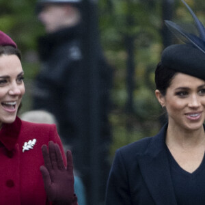 Catherine Kate Middleton, la duchesse de Cambridge et Meghan Markle, la duchesse de Sussex enceinte - La famille royale britannique se rend à la messe de Noël à l'église Sainte-Marie-Madeleine à Sandringham, le 25 décembre 2018.