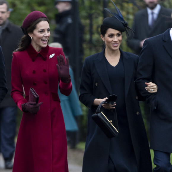 Catherine Kate Middleton, la duchesse de Cambridge et Meghan Markle, la duchesse de Sussex enceinte - La famille royale britannique se rend à la messe de Noël à l'église Sainte-Marie-Madeleine à Sandringham, le 25 décembre 2018.