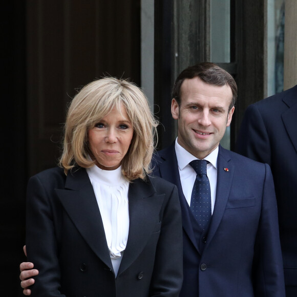 Le président Emmanuel Macron, la première dame Brigitte Macron - Le roi et la reine d'Espagne arrivent au palais de l'Elysée à Paris pour un déjeuner avant la cérémonie à l'occasion de la première journée nationale d'hommage aux victimes du terrorisme le 11 mars 2020. © Stéphane Lemouton / Bestimage