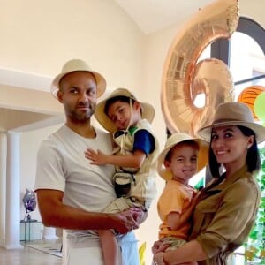 Tony Parker et sa femme Axelle Francine ont fêté les 6 ans de leur fils Josh avec une belle fête d'anniversaire sur le thème du safari dans leur maison de San Antonio. Le 29 avril 2020.