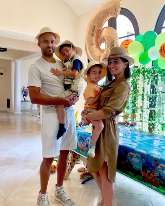 Tony Parker et sa femme Axelle Francine ont fêté les 6 ans de leur fils Josh avec une belle fête d'anniversaire sur le thème du safari dans leur maison de San Antonio. Le 29 avril 2020.