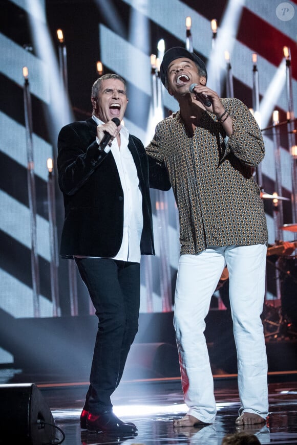 Exclusif - Yannick Noah et Julien Clerc - Enregistrement de l'émission "Rendez vous avec Julien Clerc" au Théâtre du Châtelet à Paris, qui sera diffusée le 29 novembre sur France 3. Le 24 octobre 2019. © Cyril Moreau / Bestimage