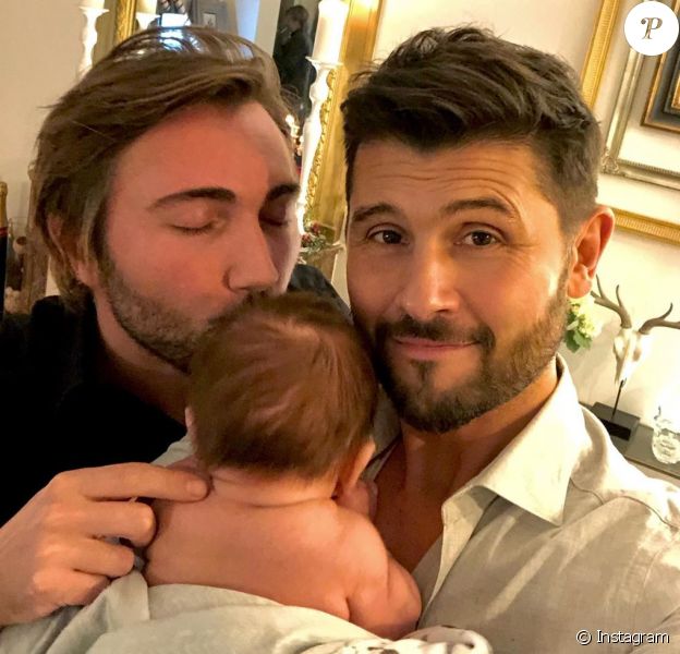 Christophe Beaugrand et Ghislain Gerin avec leur fils Valentin le 1er janvier 2020.