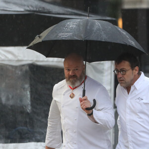 Les chefs Philippe Etchebest et Michel Sarran - Obsèques de Paul Bocuse en la cathédrale Saint-Jean de Lyon. Le 26 janvier 2018