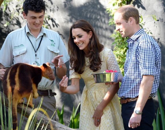Le prince William, duc de Cambridge, Kate Catherine Middleton, duchesse de Cambridge, et leur fils le prince George visitent le zoo Taronga à Sydney, lors de leur visite officielle en Australie. Le 20 avril 2014