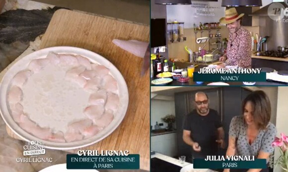 Julia Vignali et Kad Merad dans "Tous en cuisine", le 11 juin 2020, sur M6