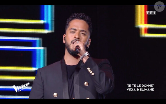 Slimane lors de la finale de The Voice 2020, diffusée sur TF1. Le samedi 13 juin 2020.