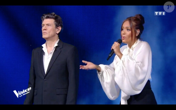 Le jury de l'émission chante "Imagine", de John Lennon, lors de la finale de The Voice 2020, diffusée sur TF1. Le samedi 13 juin 2020.