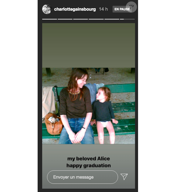 Charlotte Gainsbourg rend hommage à sa fille Alice sur Instagram. Le 8 juin 2020.