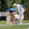 Exclusif - Brigitte Nielsen va au parc à vélo en famille à Los Angeles, le 21 juin 2020.
