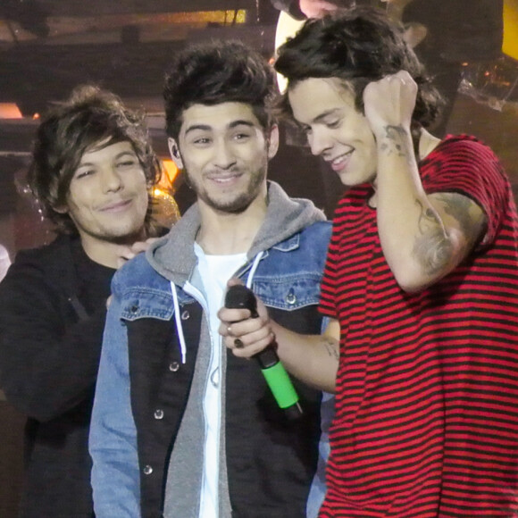 Harry Styles, Zayn Malik et Louis Tomlinson - Le groupe One Direction en concert à Sunderland, au Royaume-Uni, le 28 mai 2014.