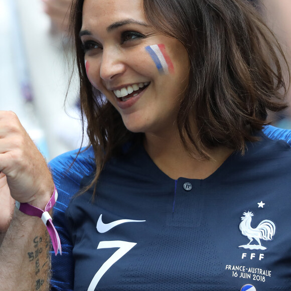Valérie Bègue (Miss France 2008) - Célébrités dans les tribunes lors des quarts de finale de la Coupe du monde opposant la France à l'Uruguay au stade de Nijni Novgorod à Nijni Novgorod, Russie, le 6 juillet 2018. La France a gagné 2-0. © Cyril Moreau/Bestimage