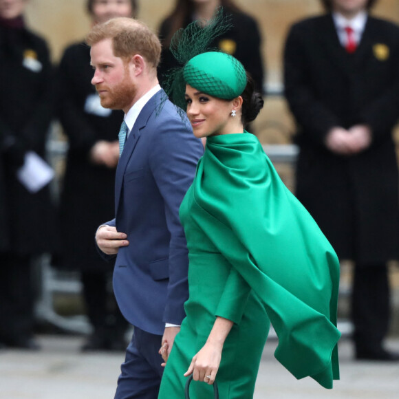 Le prince Harry, duc de Sussex, et Meghan Markle, duchesse de Sussex - La famille royale d'Angleterre lors de la cérémonie du Commonwealth en l'abbaye de Westminster à Londres, le 9 mars 2020.