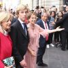 Le prince Christian de Hanovre entouré de sa mère Chantal Hochuli et sa belle-mère Elizabeth Foy Vasquez lors de son mariage avec Alessandra de Osma à Lima au Pérou le 16 mars 2018.