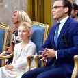 La princesse héritière Victoria de Suède, le prince Daniel et la princesse Estelle ont été rejoints par le prince Carl Philip et la princesse Sofia pour assister à un concert intimiste, coronavirus oblige, dans les vestiges du château de Borgholm le 14 juillet 2020 à l'occasion du 43e anniversaire de Victoria.