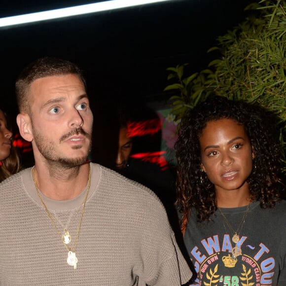 Exclusif - Matt Pokora (M. Pokora) et sa compagne Christina Milian à la sortie du VIP Room à Saint-Tropez, le 17 août 2018. © Rachid Bellak/Bestimage