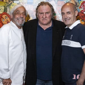 Exclusif - Gérard Idoux, Gérard Depardieu et Gilles Muzas- Deuxième édition des Déjeuners d'Eté du restaurant le Récamier. Paris, le 16 Juillet 2020. ©Jack tribeca / Bestimage