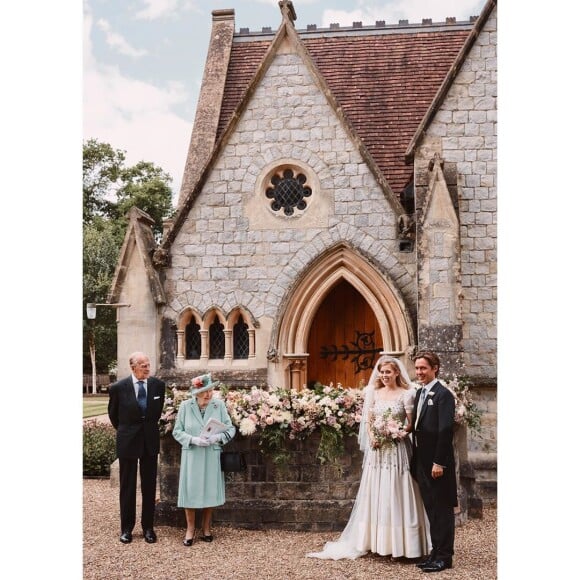 Mariage de la princesse Beatrice d'York avec Edoardo Mapelli Mozzi à la chapelle de tous les Saints, dans le parc du Royal Lodge à Windsor, en présence de la reine Elizabeth et du prince Philip, le 17 juillet 2020. Photo signée Benjamin Wheeler.