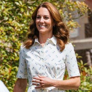 Kate Middleton lors d'une rencontre avec des travailleurs de santé mobilisés pendant la crise santiaire et soutenus par la Royal Foundation, le 23 juillet 2020 à Sandringham.