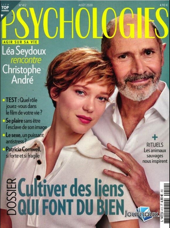 Léa Seydoux fait la couverture du magazine "Psychologies", numéro d'août 2020, avec le psychiatre Christophe André.