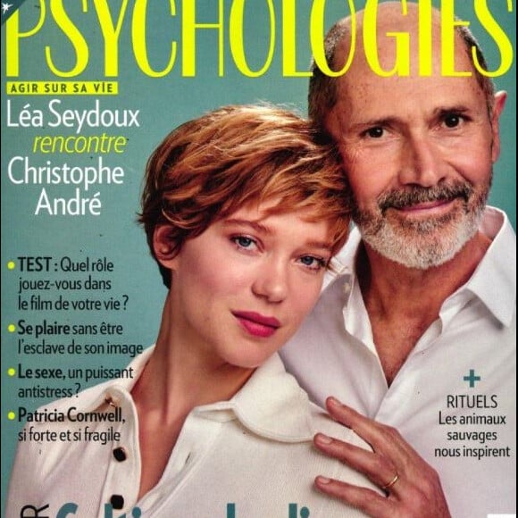 Léa Seydoux fait la couverture du magazine "Psychologies", numéro d'août 2020, avec le psychiatre Christophe André.