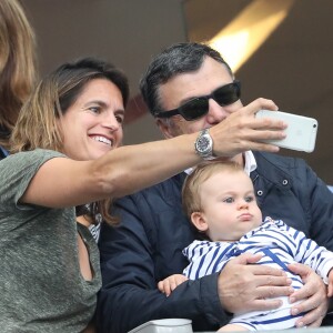 Amélie Mauresmo et son fils Aaron Mauresmo lors de France - Islande (Euro 2016) au Stade de France à Saint-Denis, le 3 juillet 2016. © Cyril Moreau/Bestimage