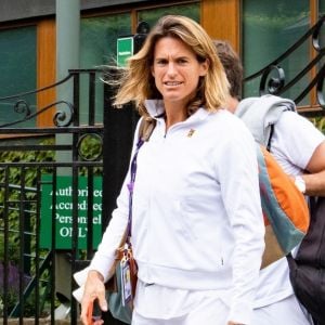 Exclusif - Amélie Mauresmo et Lucas Pouille à la sortie de leur entrainement lors du tournoi de tennis de Wimbledon à Londres. Le 26 juin 2019.