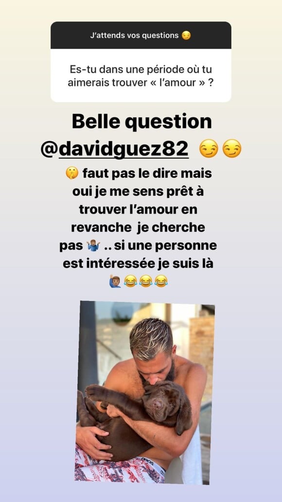 Benoît Paire se confie sur ses ambitions amoureuses dans sa story Instagram. Juillet 2020.