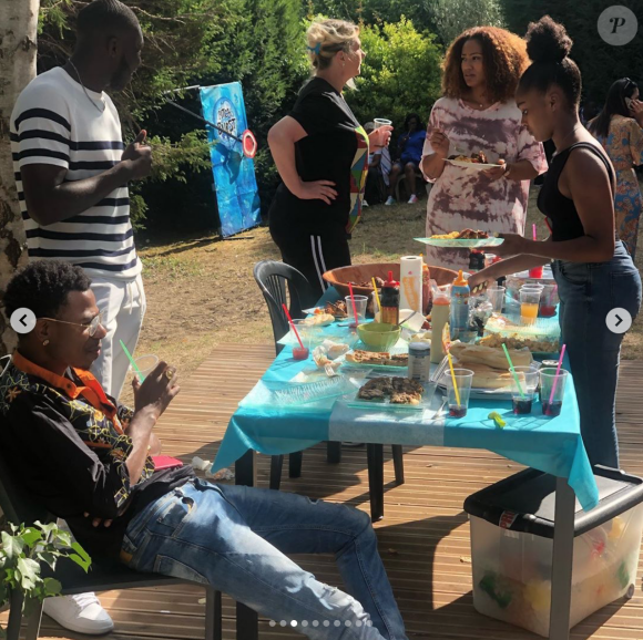 Estelle Mossely et Tony Yoka à la fête d'anniversaire de leur fils aîné Ali, qui a eu 2 ans. Août 2020.