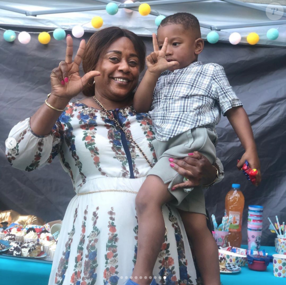 Estelle Mossely et Tony Yoka à la fête d'anniversaire de leur fils aîné Ali, qui a eu 2 ans. Août 2020.