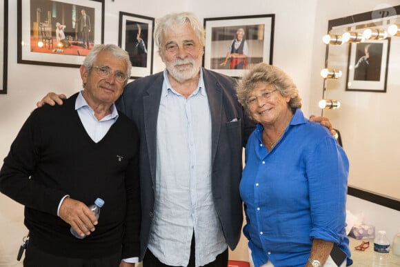 Exclusif - Jacqueline Franjou, Jacques Weber, Michel Boujenah après la représentation de la pièce "Hugo au bistrot" sur la scène du théâtre de Verdure lors de la 36ème édition du Festival de Ramatuelle, France, le 7 août 2020. © Cyril Bruneau/Festival de Ramatuelle/Bestimage 