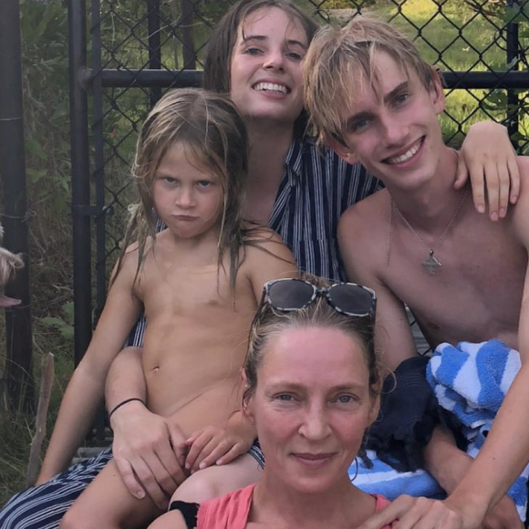 Uma Thurman et ses deux enfants, Levon Thurman Hawke et Maya Hawke. Septembre 2018.