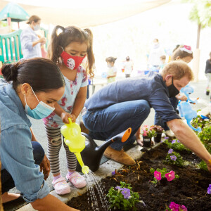 Note to editors: please credit photos to: Matt Sayles. Online users are asked to embed the Assistance League’s Instagram post: https://www.instagram.com/p/CEl2R8JgFKC/ Handout photograph dated Sunday August 31, 2020, showing the Duke and Duchess of Sussex during a visit in honor of his mother’s memory to the Preschool Learning Center (a program of the Assistance League of Los Angeles). They spent the morning with the children replanting their garden, including with Forget-Me-Not seeds, which were his mother’s favourite. ... Visit by Duke and Duchess of Sussex in USA ... 01-09-2020 ... Photo credit should read: Matt Sayles/PA Media. Unique Reference No. 55271289 ... Issue date: Tuesday September 1, 2020. The duke was 12 and older brother the Duke of Cambridge was 15 when their mother was killed in a car crash in Paris on August 31 1997. See PA story ROYAL Sussex. Photo credit should read: Matt Sayles NOTE TO EDITORS: This handout photo may only be used in for editorial reporting purposes for the contemporaneous illustration of events, things or the people in the image or facts mentioned in the caption. Reuse of the picture may require further permission from the copyright holder. 