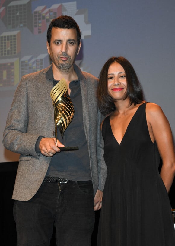 Samir Guesmi, Valois de la mise en scène, Valois du scénario pour "Ibrahim" et Manèle Labidi lors de la cérémonie de clôture et remise de prix du Festival du film Francophone d'Angoulême 2020 le 2 septembre 2020. © Coadic Guirec / Bestimage