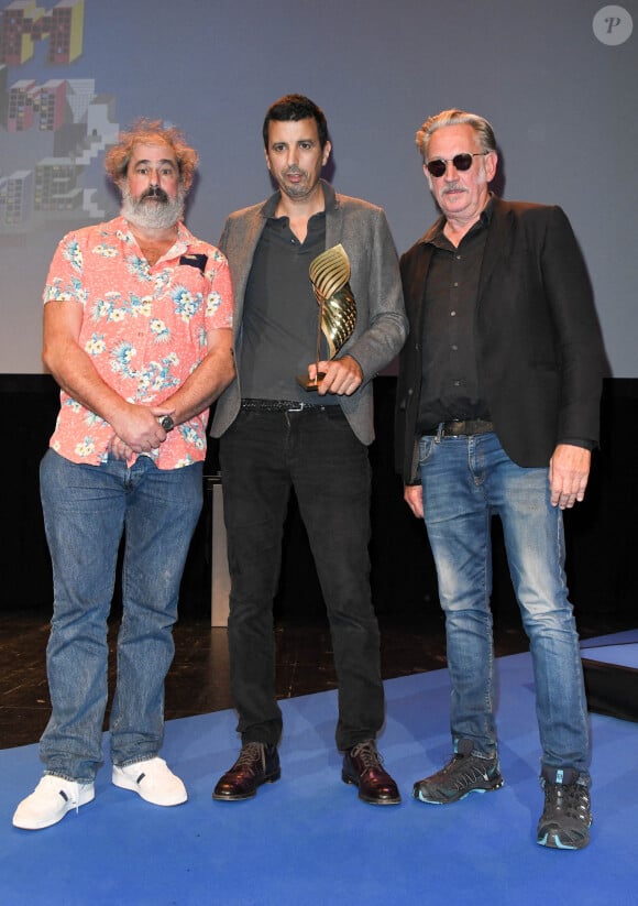 Gustave Kervern, Samir Guesmi, Valois de la mise en scène, Valois du scénario pour "Ibrahim", Benoît Delépine lors de la cérémonie de clôture et remise de prix du Festival du film Francophone d'Angoulême 2020 le 2 septembre 2020. © Coadic Guirec / Bestimage