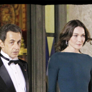 Nicolas Sarkozy et sa femme Carla Bruni-Sarkozy - Dîner d'Etat en l'honneur du président Medvedev à l'Elysée le 2 mars 2010.