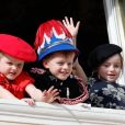 La princesse Gabriella, le prince Jacques, Kaia Rose Wittstock - La famille princière de Monaco au balcon du palais lors de la Fête nationale monégasque à Monaco. Le 19 novembre 2019 © Claudia Albuquerque / Bestimage