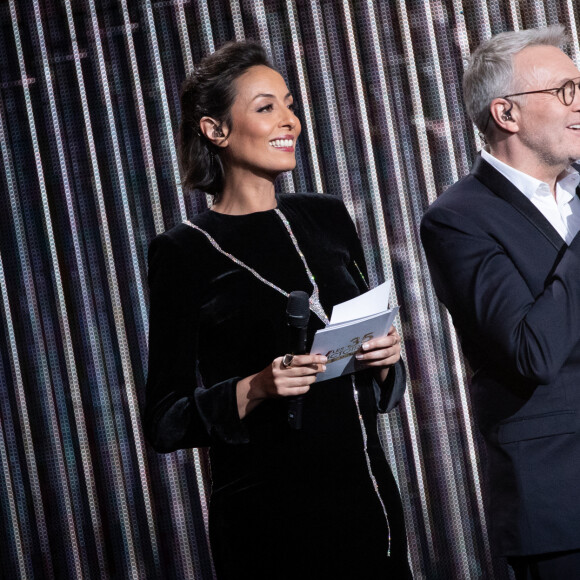 Leïla Kaddour-Boudadi, Laurent Ruquier lors de la 35e cérémonie des Victoires de la musique à la Seine musicale de Boulogne-Billancourt, le 14 février 2020. © Cyril Moreau/Bestimage