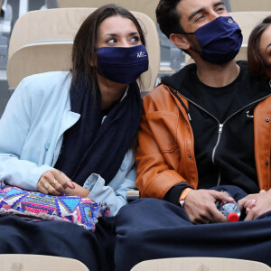 Rachel Legrain-Trapani, son compagnon Valentin Léonard et Clarisse Castan dans les tribunes du tournoi de tennis des Internationaux de Roland Garros à Paris. Le 3 octobre 2020 © Dominique Jacovides / Bestimage