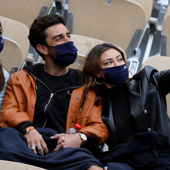 Rachel Legrain-Trapani et son compagnon Valentin Léonard dans les tribunes du tournoi de tennis des Internationaux de Roland Garros à Paris. Le 3 octobre 2020 © Dominique Jacovides / Bestimage